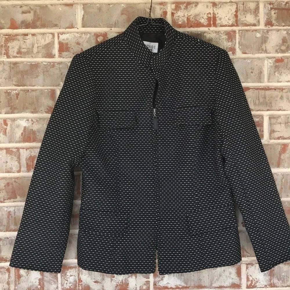 Studio 1 Petite Black Tweed Mock‎ Pocket Blazer